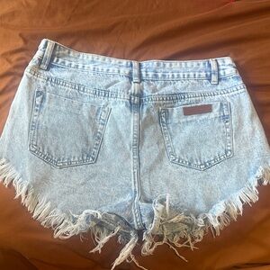 Light Blue Denim Frayed Hem Women Shorts